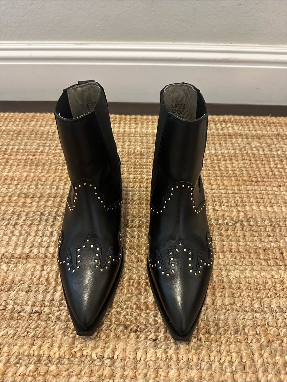 All Saints “Denver” Black Leather Studded Boot - 8 - Picture 4 of 8
